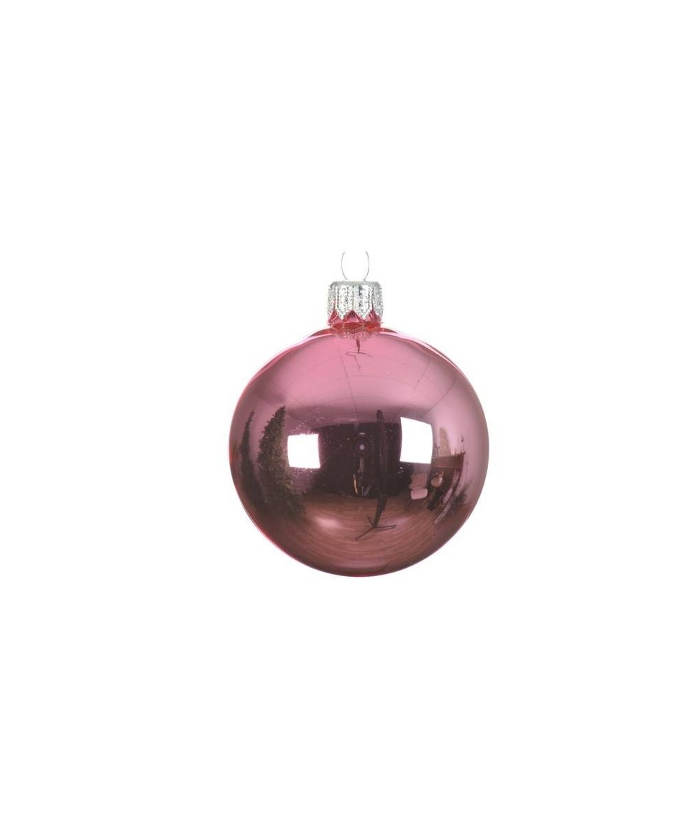 BAUBLE SHINY PINK GLASS (box of 6)