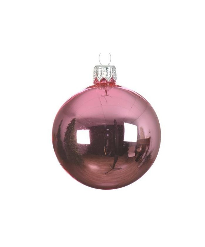 BAUBLE SHINY PINK GLASS (box of 6)