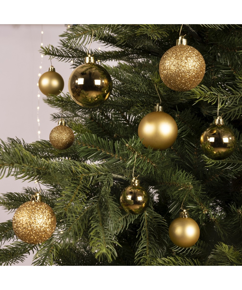 Shatterproof gold baubles – Assorted sizes (box of 30)