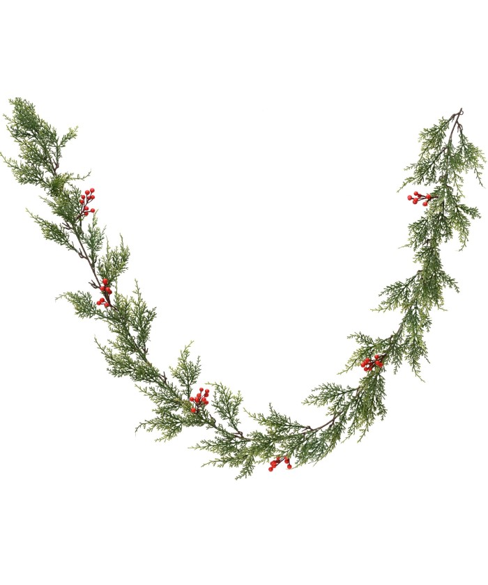 Artificial winter garland with red berries