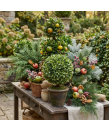 Artificial topiaries, fruits and pines